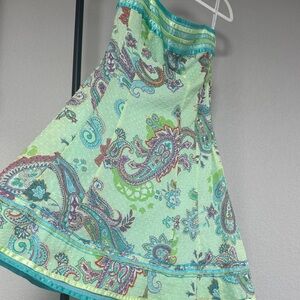 Y2K Cynthia Steffe Strapless Dress in Green and Blue Paisley